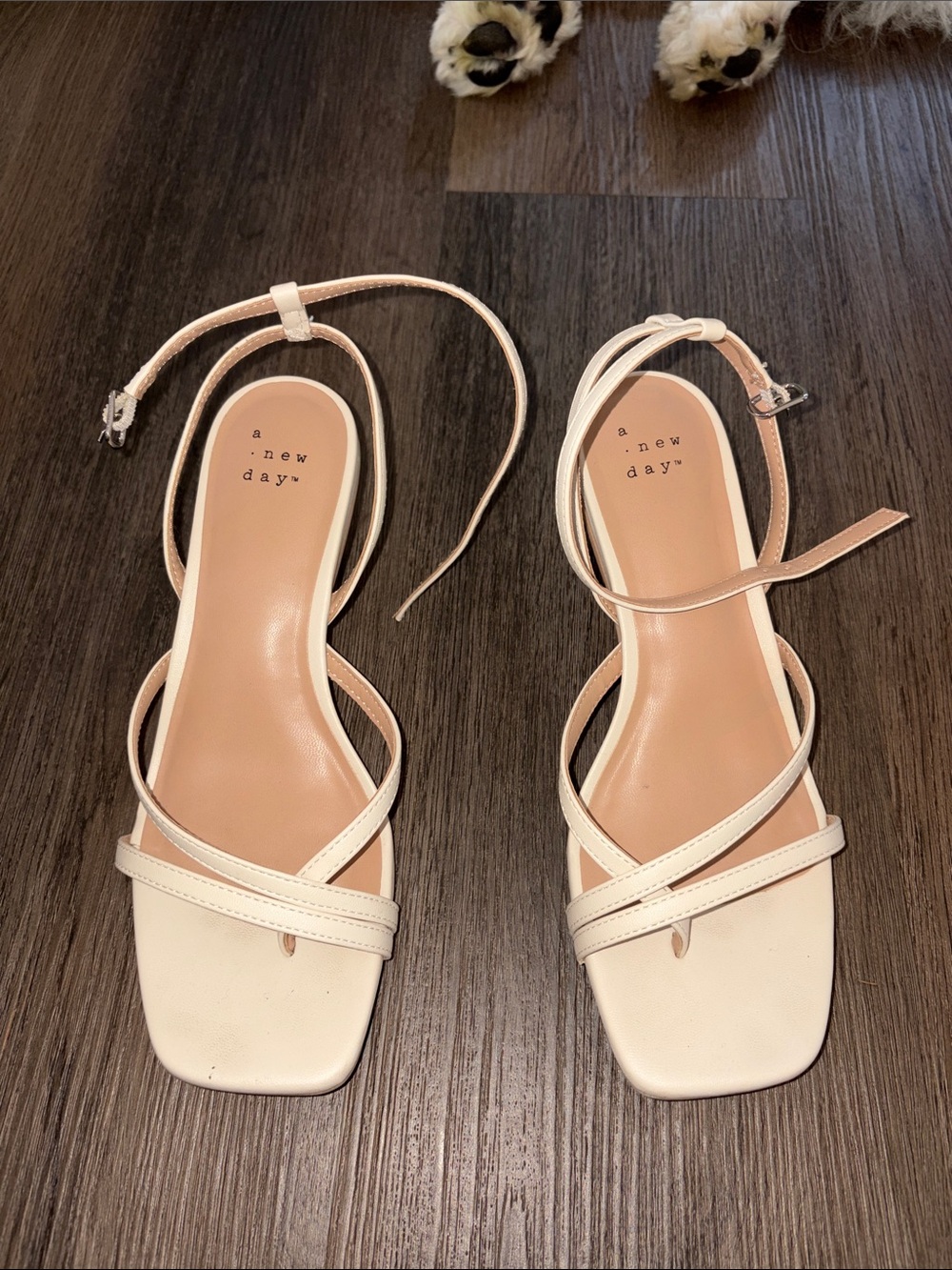 a new day Cream Strappy Ankle-Tie Square-Toe Sandals
